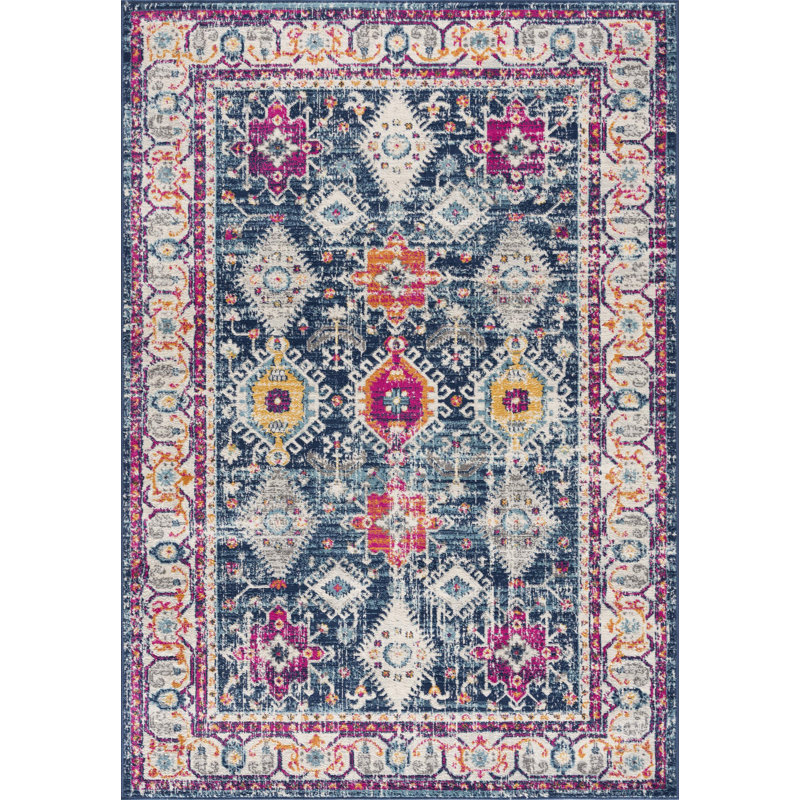 Tapis bleu marine à motif abstrait Kymiere, Rectangle 2 pi 3 po x 3 pi