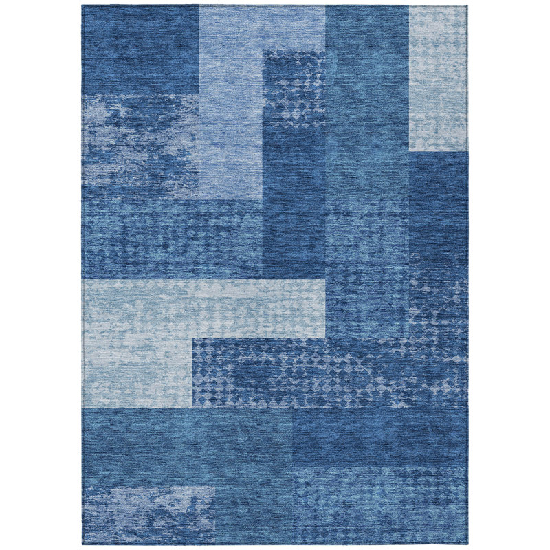 Tapis intérieur / extérieur lavable bleu marine et bleu ciel 3 pi x 5 pi
