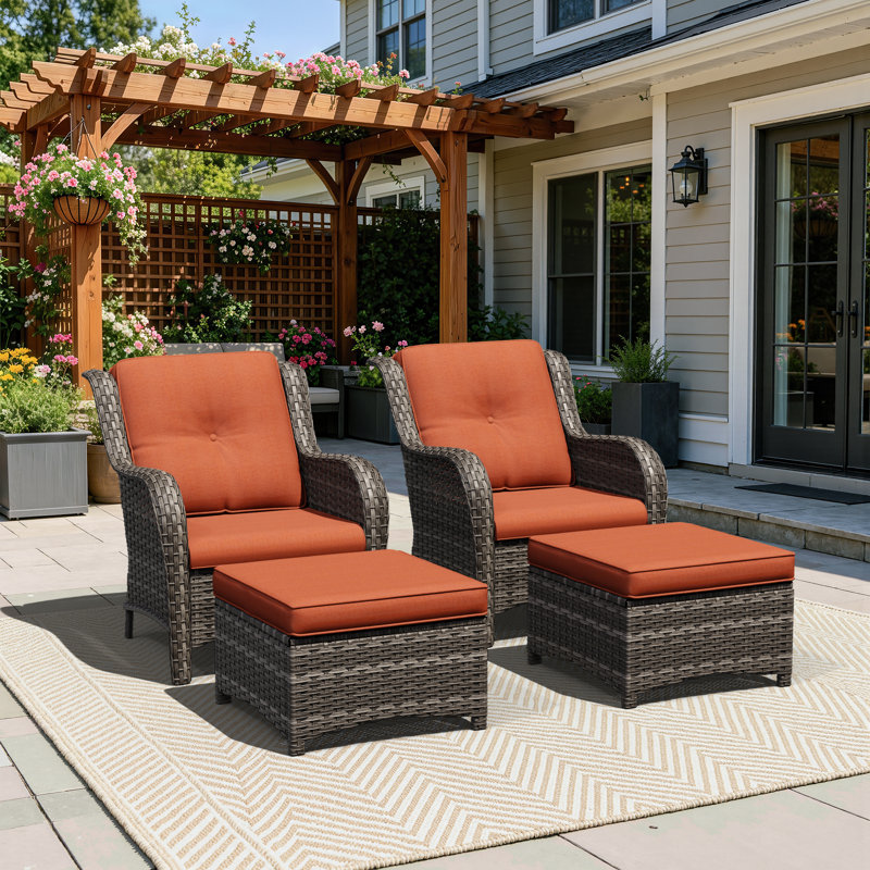 Netta 4-Piece Rattan Outdoor Seating Group with Cushions, Orange