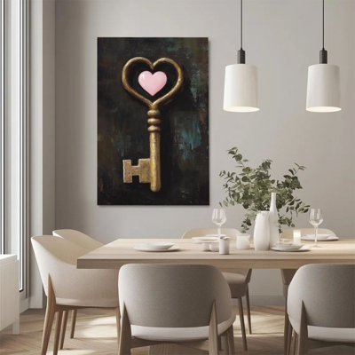Elegant Gold Heart Key Canvas Print - Urban Studio