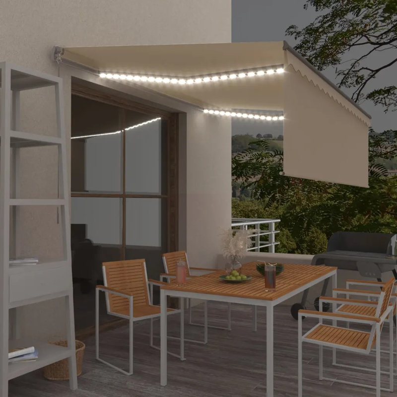 Dakota Fields Polyester Yellow/White Cover Retractable Patio Awning, 400cm W x 300cm D, Cream, Solid Colour