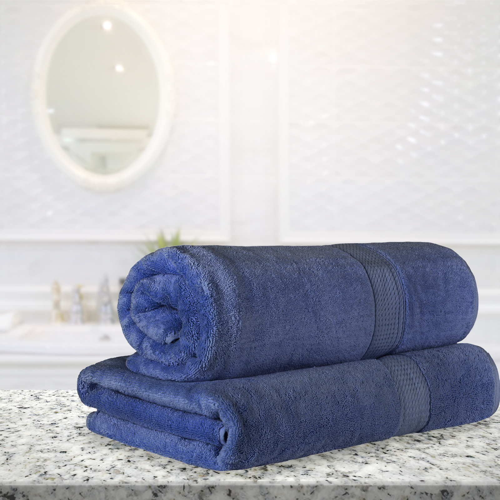 Renata 2-Piece Egyptian Cotton Bath Sheet Set, Navy Blue