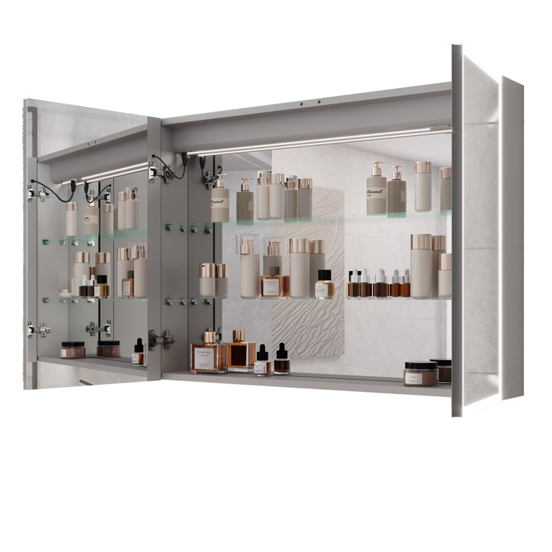 Armoire de salle de bain avec lumières 36 x 24 - Miroir à double porte, luminosité et température de couleur réglables, gradateur, indicateur de température de l'horloge, prises de médicaments à DEL pour la porte, contrôle, ports