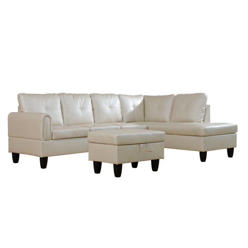 Canapé modulaire en similicuir 3 pièces, Similicuir beige, Orienté à droite