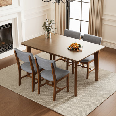 5-Piece Dining Set, Solid Wood Dining Table with 4 Upholstered Chairs for Kitchen & Dining Room