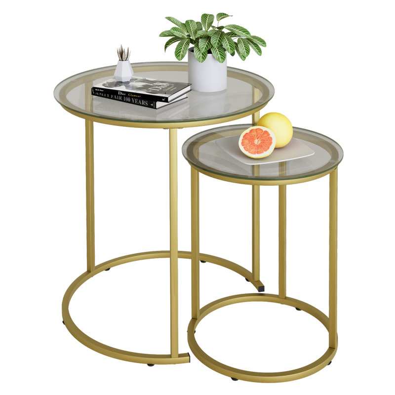 Tables d'appoint gigognes en verre doré