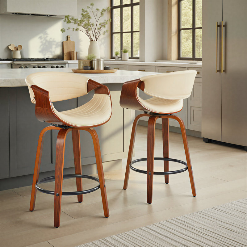 Tabouret de bar et de comptoir Arabelle, Tabouret de comptoir (siège d'une hauteur de 26 p, Crème, Noyer / noir