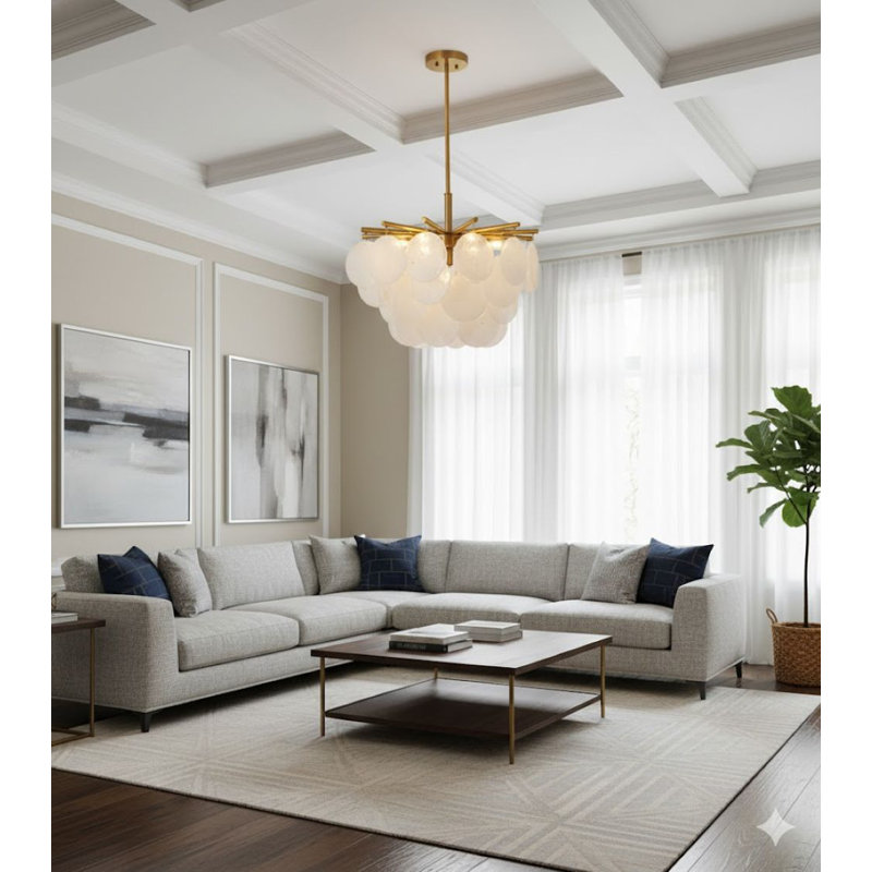 Transitional 3 Light Antique Brass Glass Chandelier