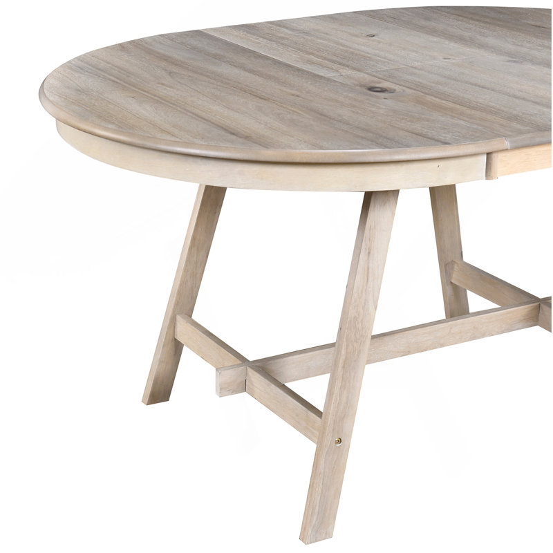 Table de salle à manger en bois extensible ronde pour salle à manger (bois naturel délavé), Bois naturel délavé