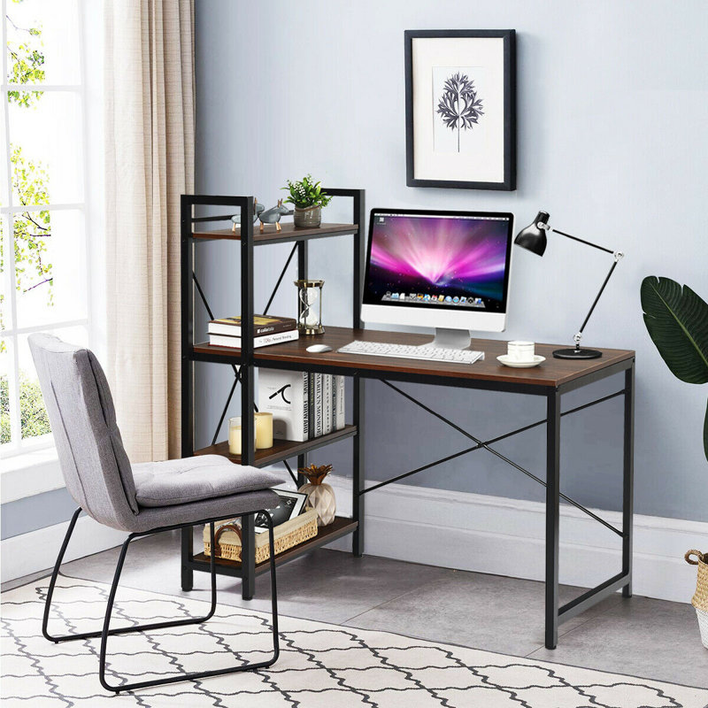 Metal Base Writing Desk, Tan/Black