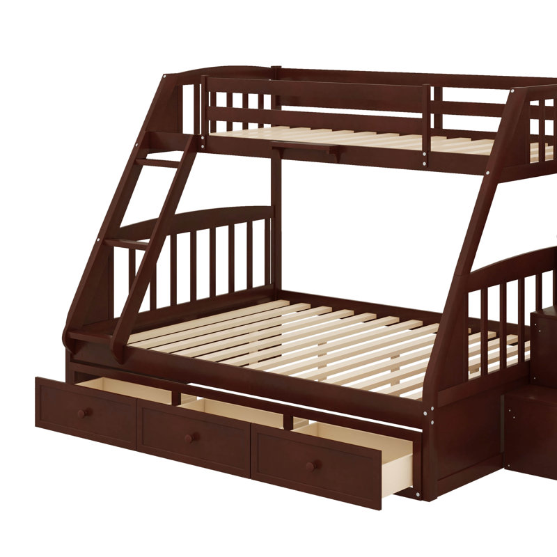 Twin Over Full Bunk Bed With Ladder,Drawers And Storage Staircase, Espresso