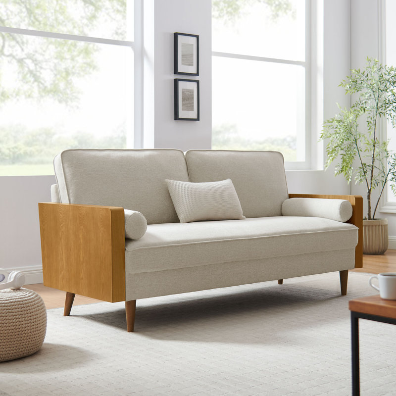 Kellan Performance Velvet Sofa In Walnut Alabaster, Noyer tissé chiné beige clair, H 33,47 po x l 72,32 po x P 31,69 po, 3