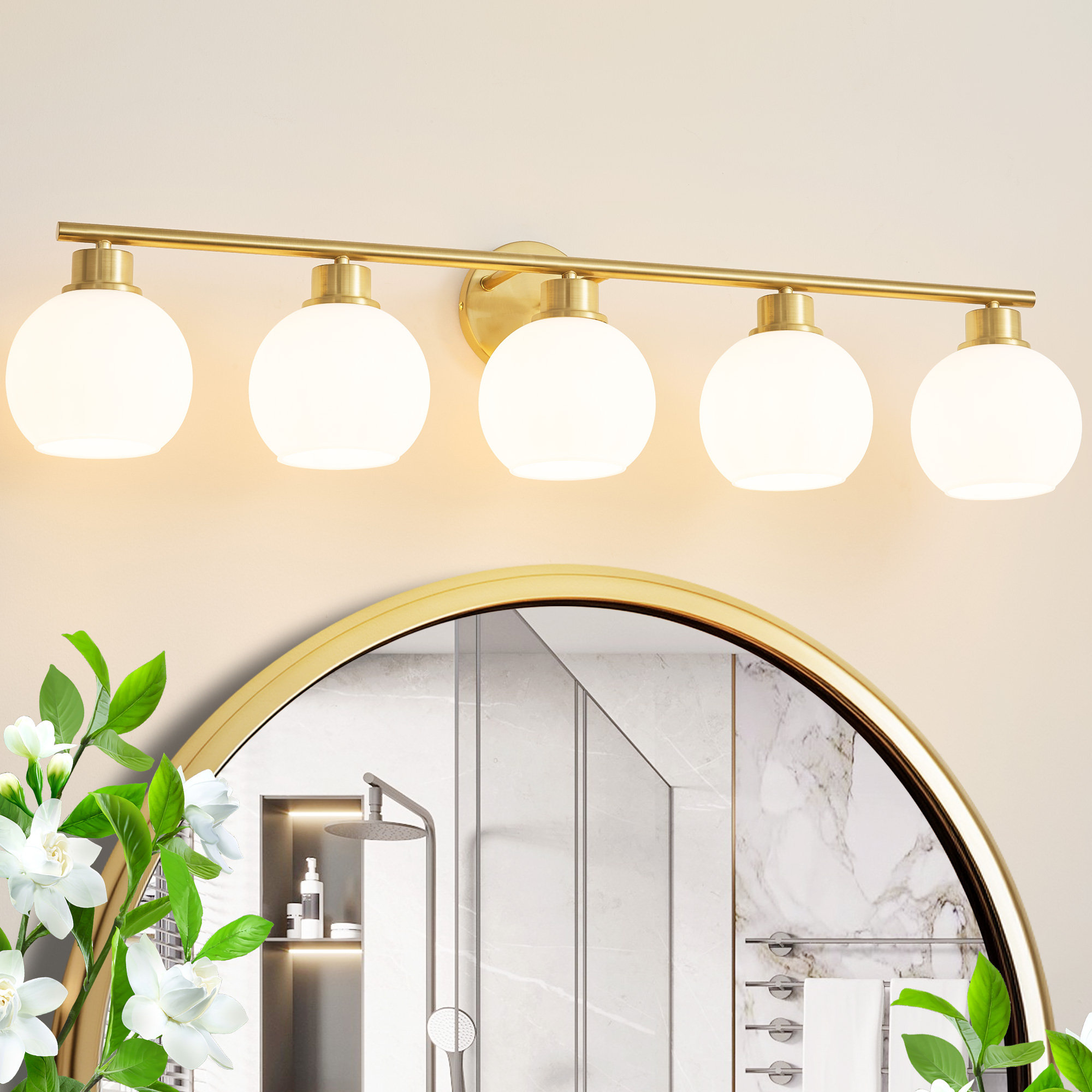 Mercer41 Modern light Bathroom Vanity Lighting With Opal Globe Shades Dimmable Bathroom Light ...