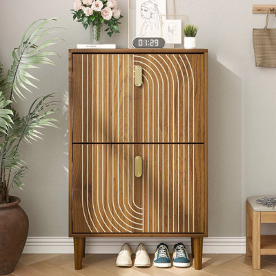Armoire à chaussures avec 2 tiroirs rabattables, armoire à chaussures autoportante avec poignées en métal pour le vestibule, armoire à chaussures avec rainure en ligne, l 23,6 po