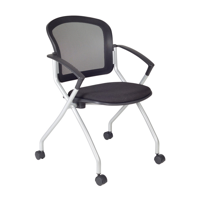 Cadence Black Mesh Nesting Conference Chairs with Fixed Arms
