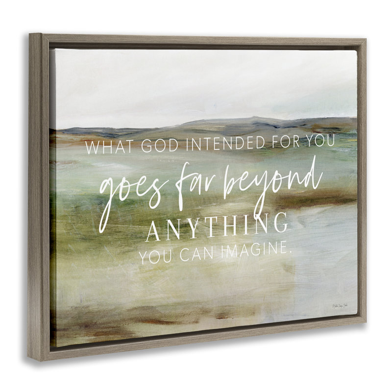 "God Intention God Proverb Floater", art mural par Sara G. Designs, H 25 po x l 31 po, Cadre flottant orme Montalcino