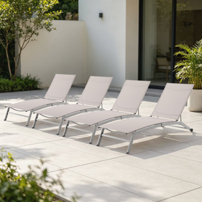 Cand 77.5" Long Metal Reclining Armless Single Chaise Lounge with PVC-coated polyester Sling Seat and Wheels