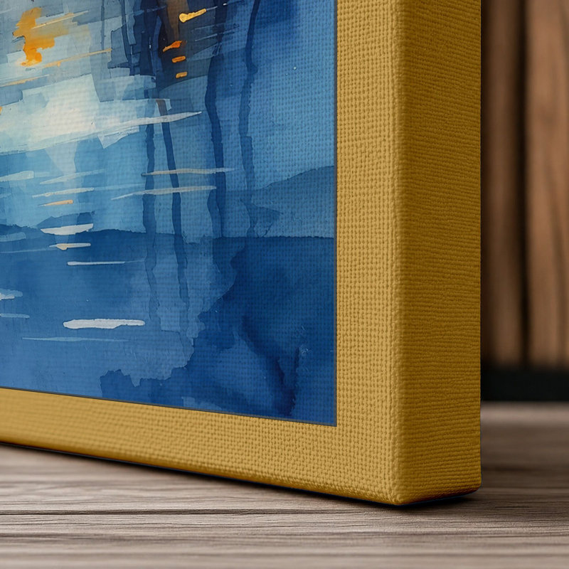 Harbor at Dusk Coastal - Wrapped Canvas, 24x16 - 61.0 x 40.6 cm, Ochre Border