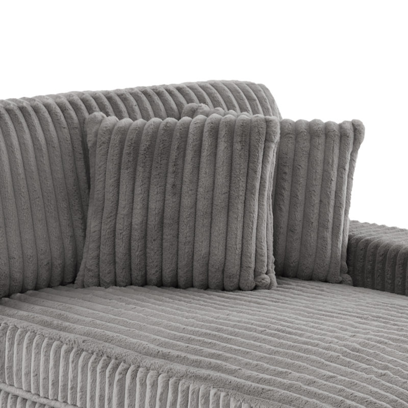 Upholstered Light Gray Faux Rabbit Fur Flannel Armchair with Pillow Back, One Arm Single Chair Module Part For Sectional Sofa