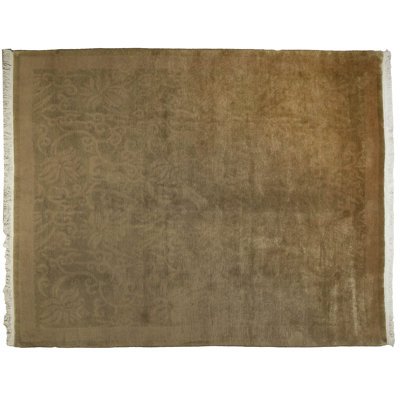 Tapis unique en laine noué à la main beige / sable / vert 8 pi x 10 pi