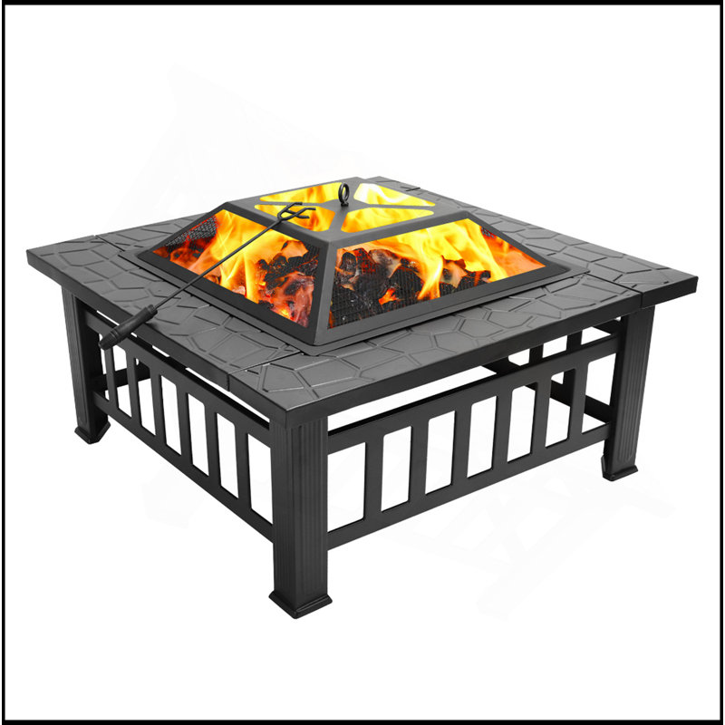 Foyer de table carré en métal 32 po avec foyer et foyer pour le camping, le chauffage extérieur, le feu de joie et le pique-nique