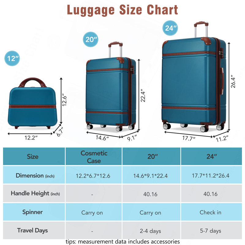 Ensemble de 3 valises à roulettes Hardshell avec valise TSA