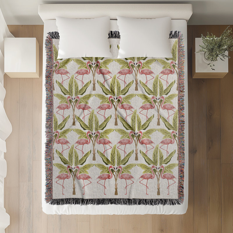 Jeté en mélange de coton Fargo Flamingo, Rose / chartreuse / blanc cassé, L 60 po x l 50 po