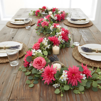Couronne de fleurs de dahlia artificielle 5,9 pi - Couronne d'eucalyptus avec des roses pour arches de mariage, centres de voûte et décorations de toile de fond