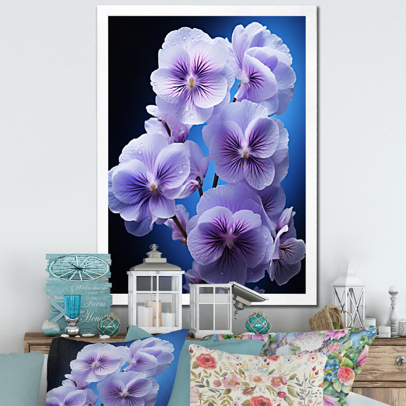 Fleurs murales mauves murmurant des pensées noires - décoration murale florale, H 32 po x l 24 po x P 1 po, Cadre photo blanc