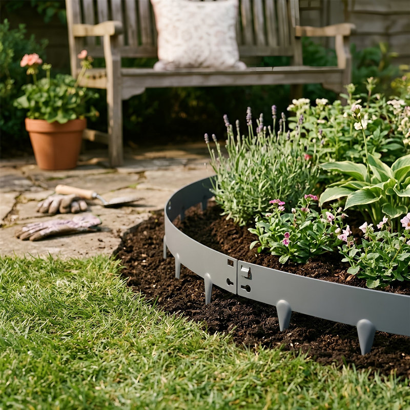 Harbour Housewares 5pc Steel Lawn Edging Set - 5m x 8cm - Anthracite