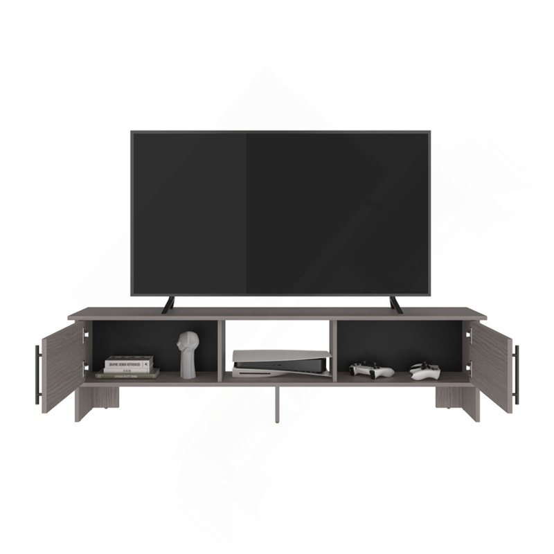 Meuble télé 65 po - Console télé moderne avec tablettes de rangement ouvertes, Gris