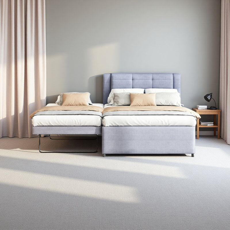 Lit plateforme double tapissier, Gris