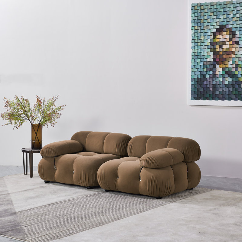 Canapé en chenille de 76 po Belani, Velours brun clair
