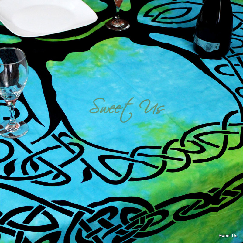 Nappe Tie-Dye Celtic Tree Of Life 72x72, Bleu / vert