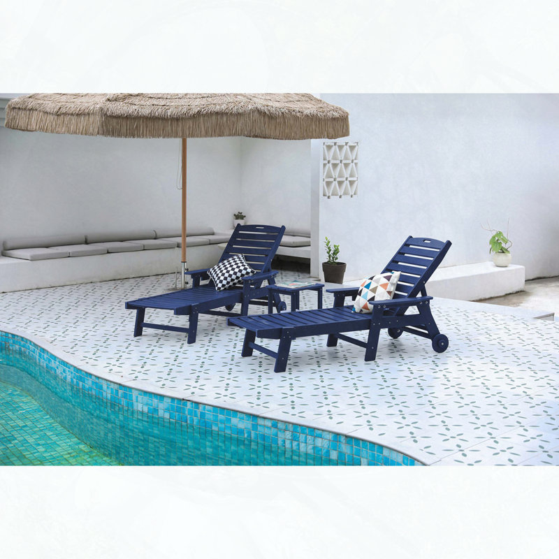 Ensemble de chaise longue surdimensionnée 3 pièces avec table d'appoint, Marine