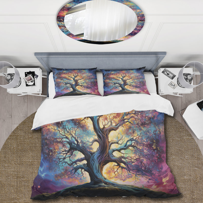 Ensemble de housse de couette Colorful Oak Tree Eernal Force I - Tree Oak, Housse de couette pour grand lit et 2 taies décor