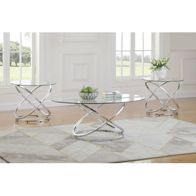 Warren 3-Piece Oval Glass Top Coffee Table Set Chrome