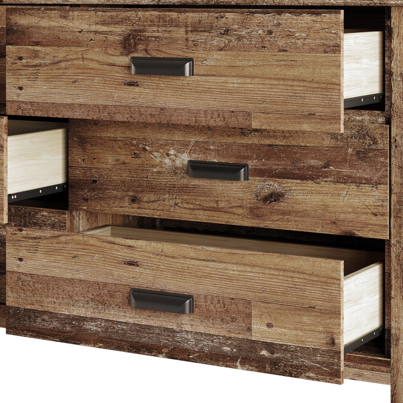Commode 6 tiroirs Cecere, Chêne rétro
