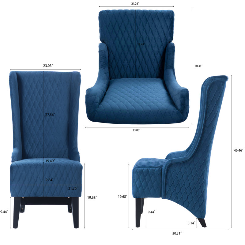 Jillianna Upholstered Wingback Chair, Blue Polyester Blend