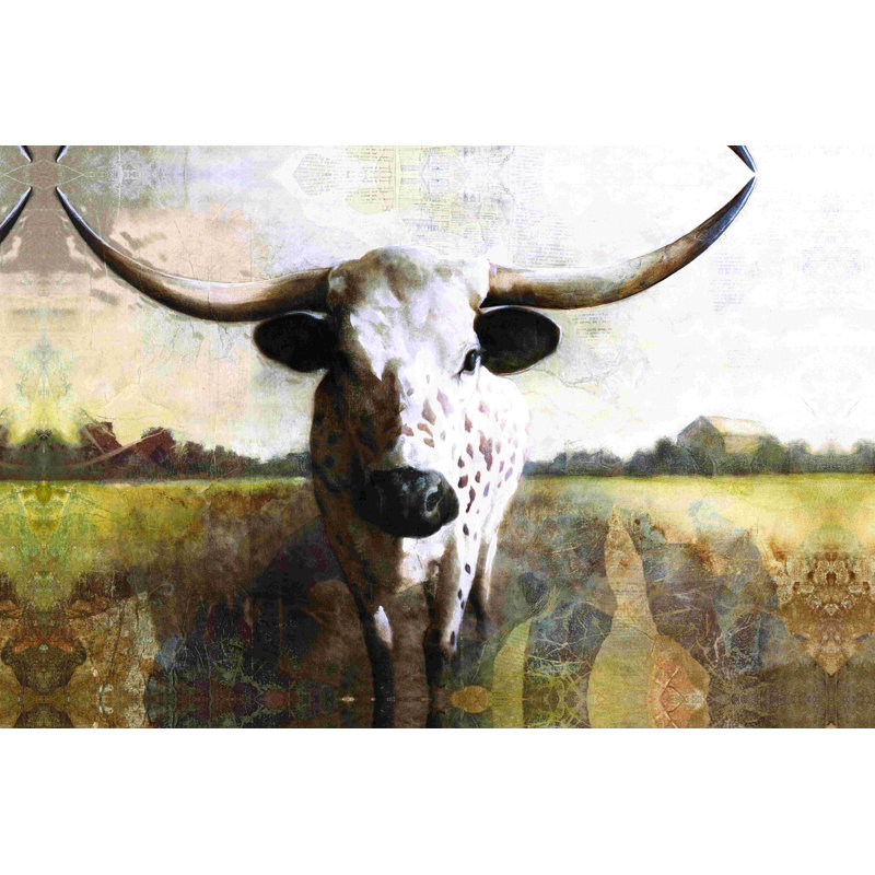 Vache tachetée - peinture sur toile tendue, H 12 po x l 18 po