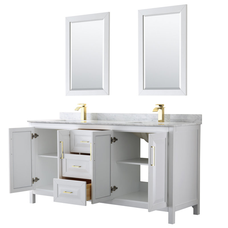 Daria 72'' W Double Vanity, White, White Cultured Marble, Brushed Gold
