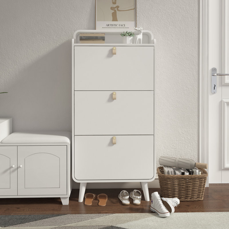 Modern Arc Design Shoe Cabinet With 3 Drawers,Shoe Storage Cabinet For Entryway,Outdoor Finish