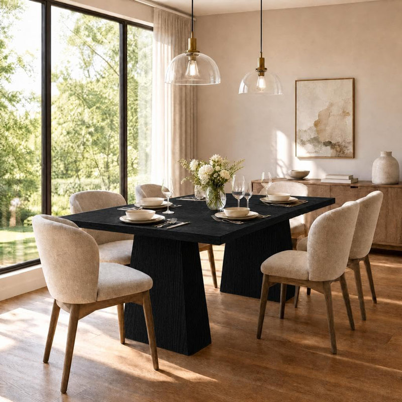 Table de salle à manger rectangulaire 71 "pour 6 à 8 personnes - table de cuisine moderne en bois avec pieds robustes et robustes, mobilier de salle à manger résistant aux égratignures, table noire seulement)