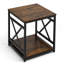 Table de bout, table d'appoint carrée à 2 niveaux avec tablettes de rangement ouvertes, table de chevet moderne avec structure en X en métal, canapé-lit en bois pour salon, chambre à coucher, bureau, dortoir