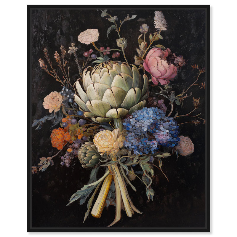 Décoration murale en toile Moody Artichoke II par , H 25 po x l 25 po, Cadre flottant noir