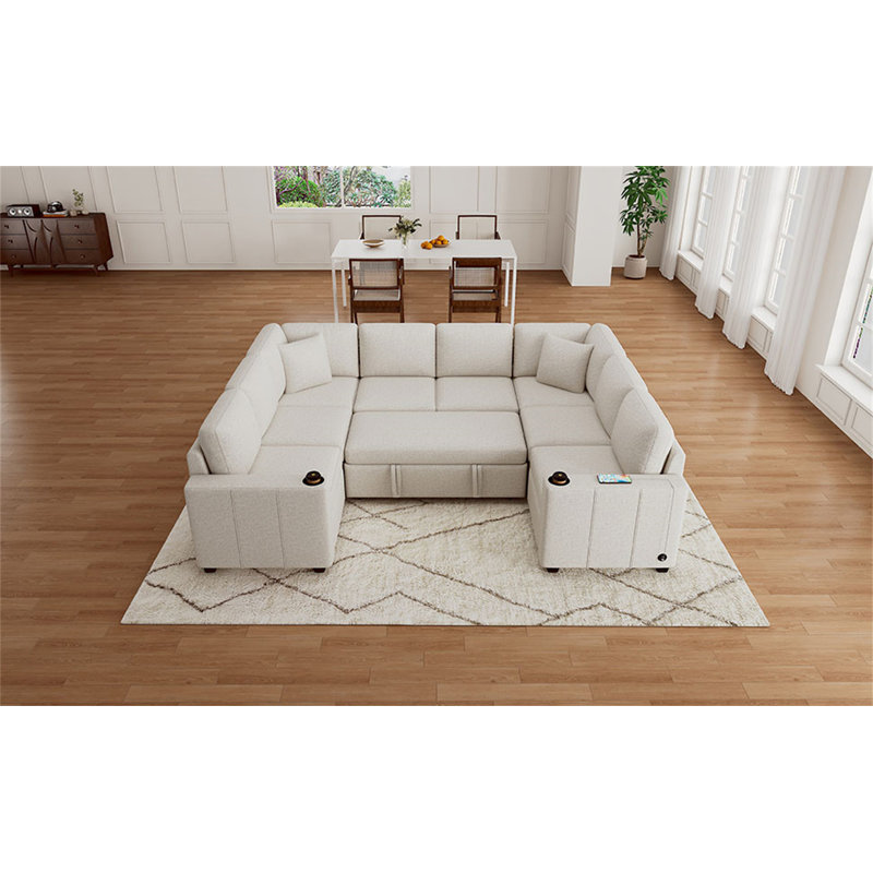 Canapé-lit modulaire convertible en U de 107,1 po pour salon, Chenille beige