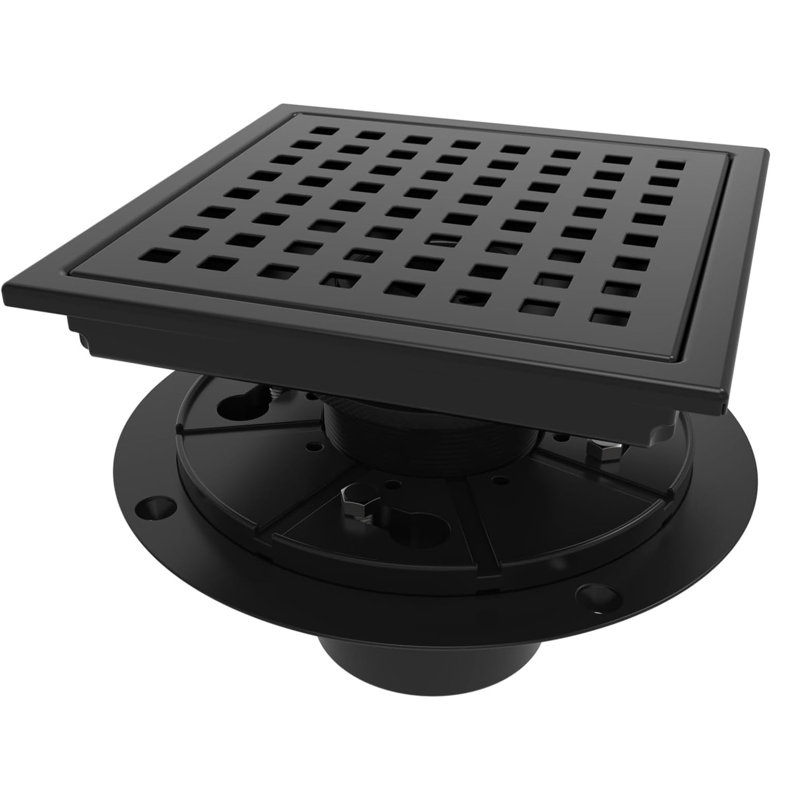 Drain de plancher de douche carré de 6 pouces, grille Quadrato, Ks Whyrs0003, Noir mat