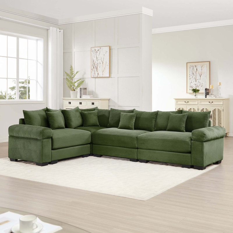 Canapé modulaire surdimensionné en velours côtelé avec 4 coussins décoratifs Modern, Vert