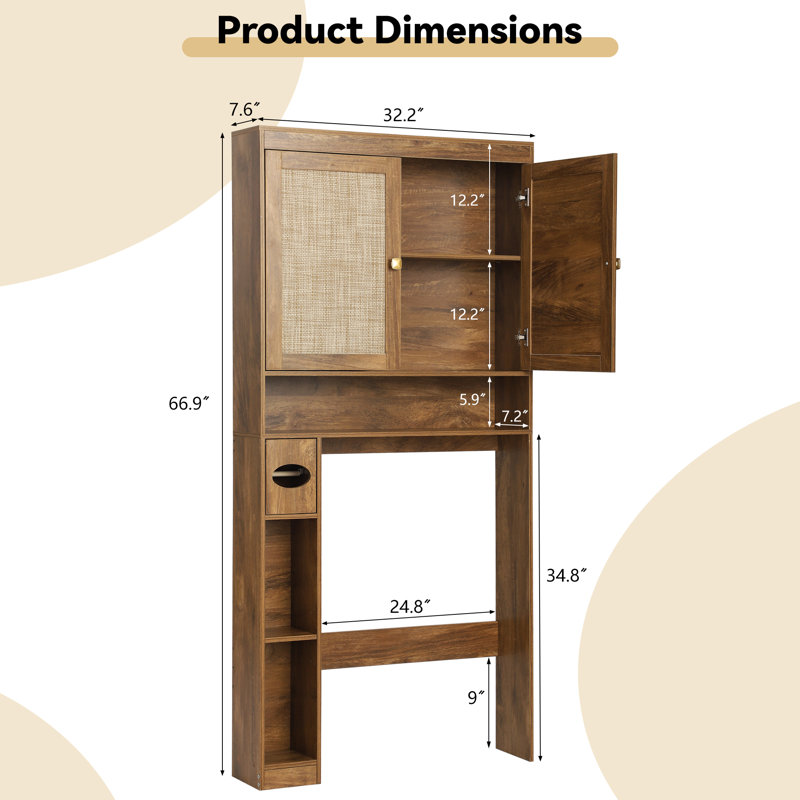 Chahat Over The Toilet Storage Cabinet, Over Toilet Bathroom Organizer Space with Double Doors, Yellow Oak