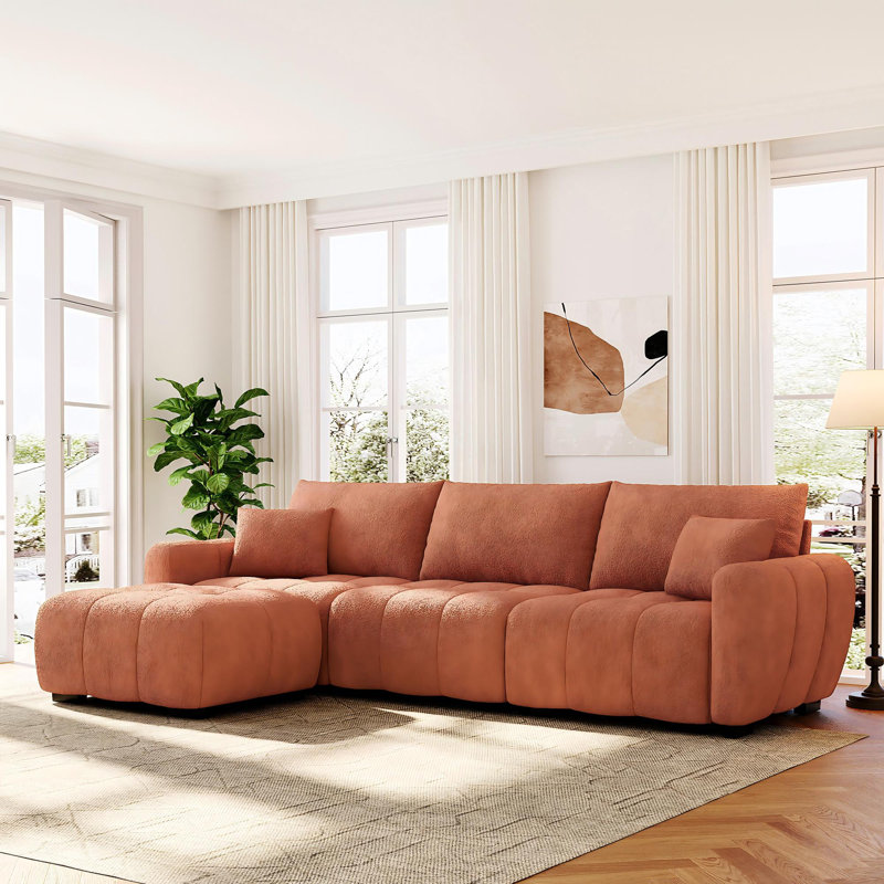 Canapé modulaire en L modulaire avec repose-pieds, siège très large de 110 po, tissu bouclé et combinaison libre, Orange